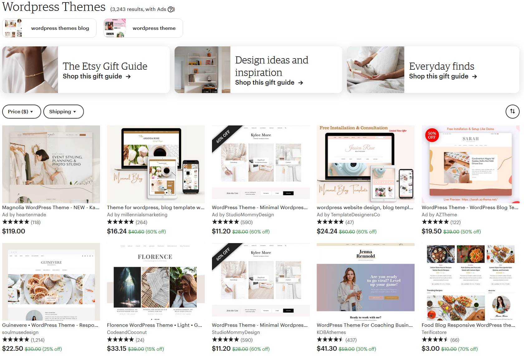 etsy wordPress themes